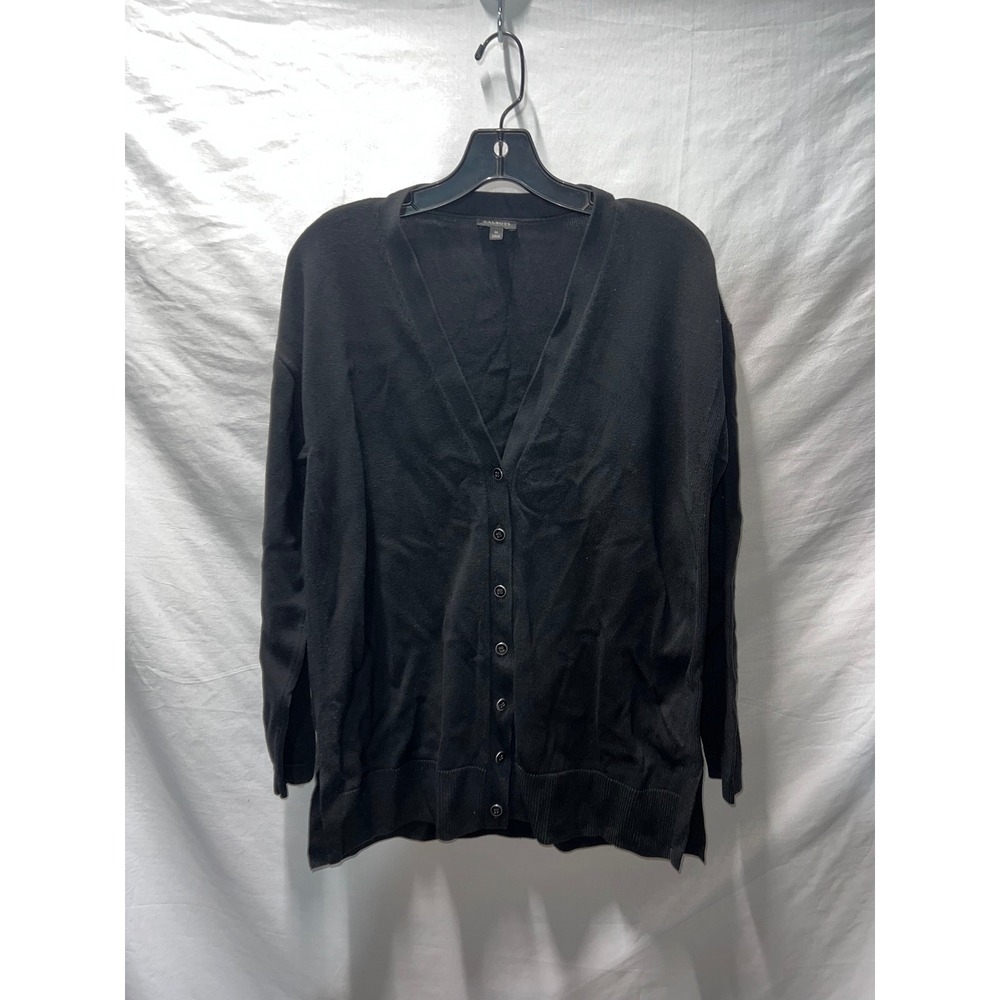 Talbots Womens Medium Black Button Down V-Neck Cardigan Cotton Blend Sweater